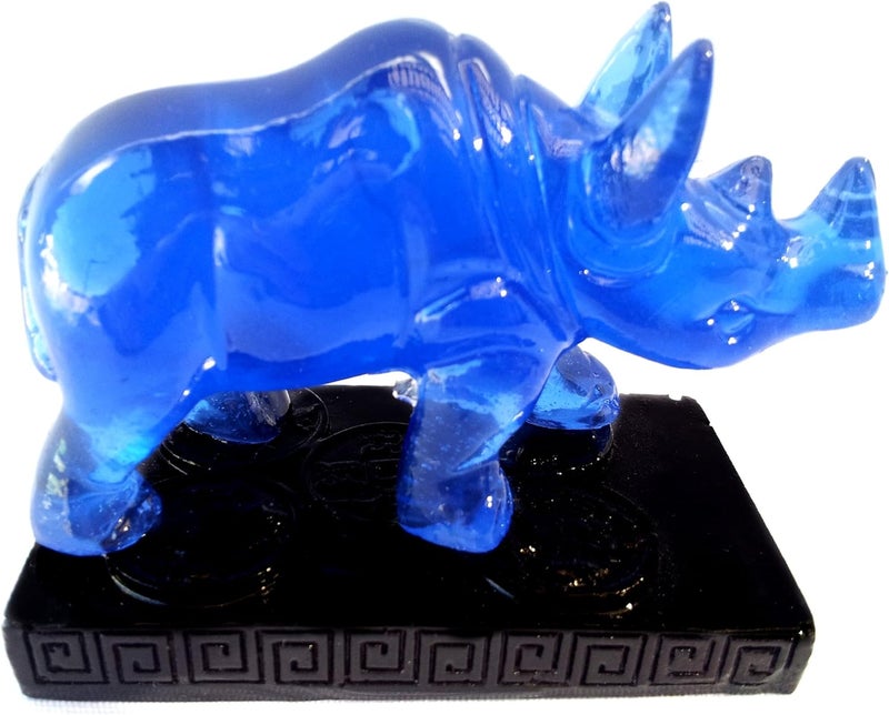 Betterdecor Feng Shui Blue Double Horns Rhinoceros Statue Figurine - Anti Burglary with Gift Bag - Image 1