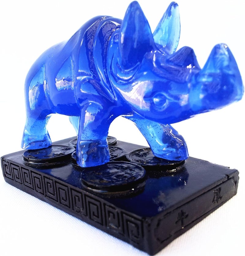 Betterdecor Feng Shui Blue Double Horns Rhinoceros Statue Figurine - Anti Burglary with Gift Bag - Image 2
