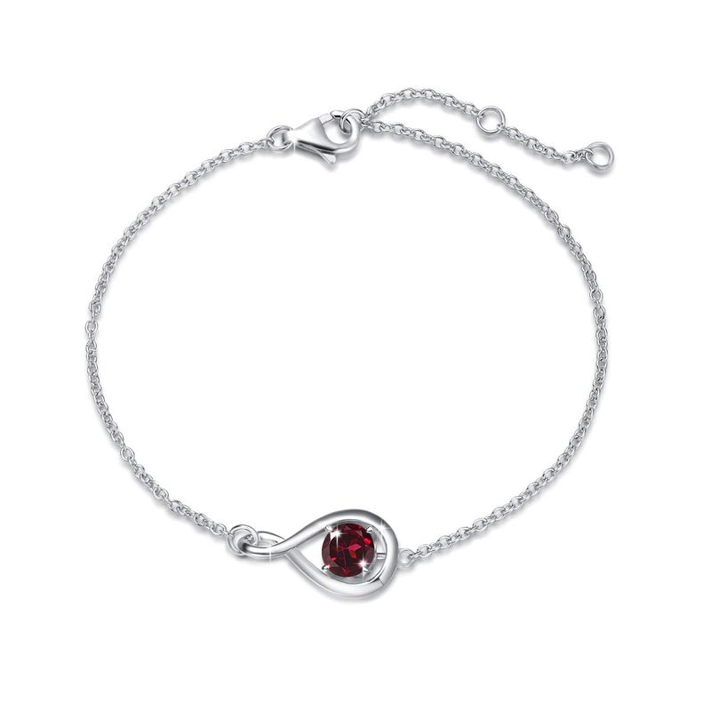 FANCIME Garnet Bracelet 925 Sterling Silver Dainty Infinity Red Link Bracelets January Birthstone Fine Jewelry Birthday Anniversary Christmas Gifts for Her Women, Chain Length 6.7+1.2" - Image 1