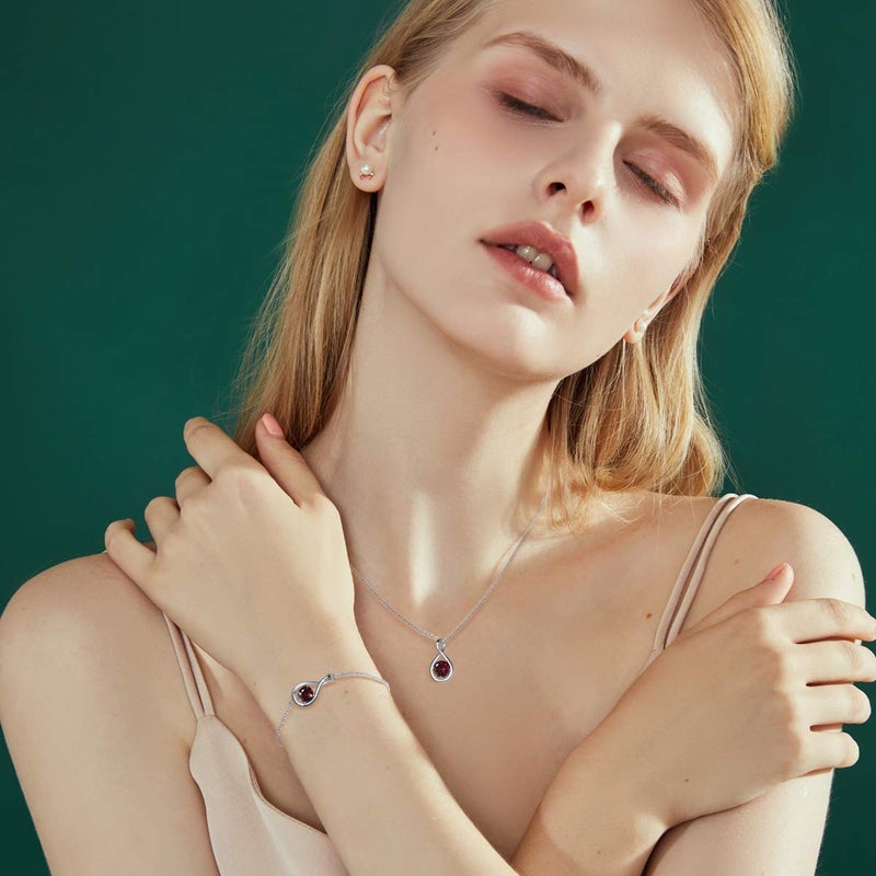 FANCIME Garnet Bracelet 925 Sterling Silver Dainty Infinity Red Link Bracelets January Birthstone Fine Jewelry Birthday Anniversary Christmas Gifts for Her Women, Chain Length 6.7+1.2" - Image 4