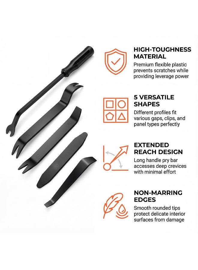 5 Pcs Car Trim Removal Tool Kit, Plastic Pry Tool Car Panel Removal Tools Kit, Stereo Removals, for Door Audio Radio Dashboard Automotive Tools - Image 3