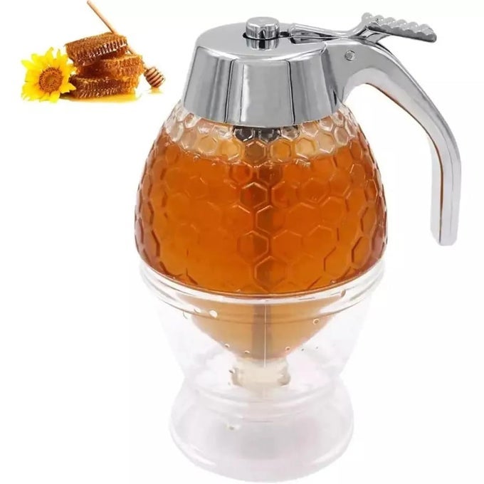 ACRYLIC HONEY JAR JUICE DISPENSER HONEY BOTTLE HONEY BEE DRIP BOTTLE HONEY DISPENSER MAPLE SYRUP COMB SHAPED JAR WITH STAND