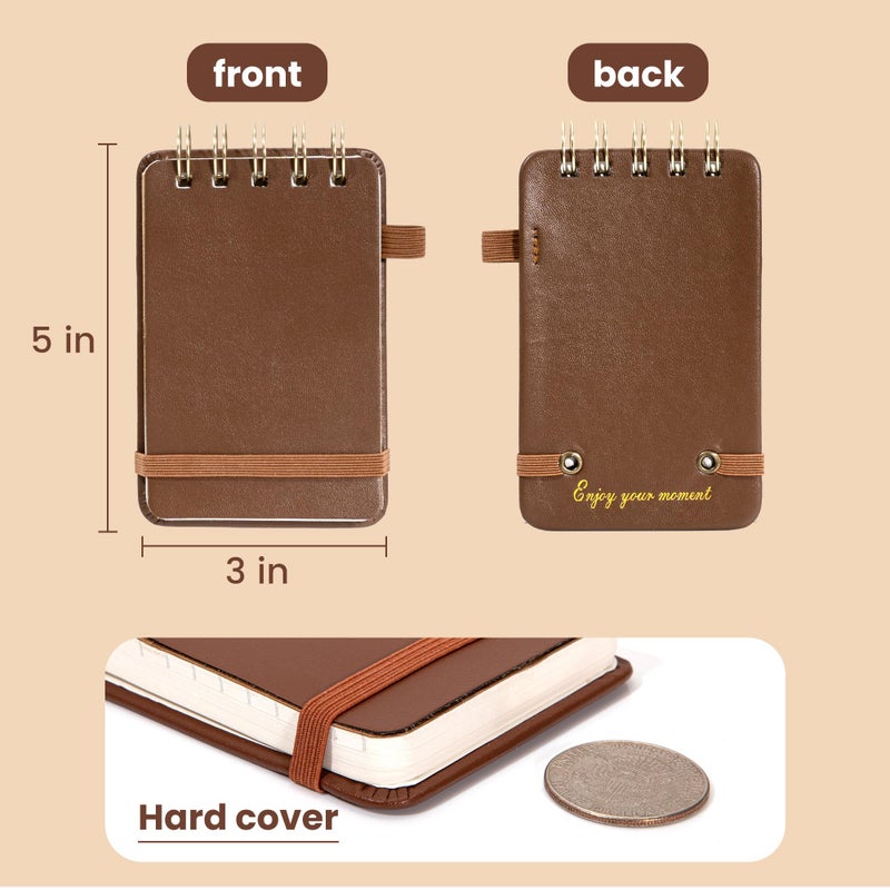 Yoment Small Notebooks 3x5 Leather Pocket Notepad 150 Pages Mini Top Spiral Notebook, 100 GSM Thick Paper, Memo Note Pads for Work School Nursing, Brown - Image 3