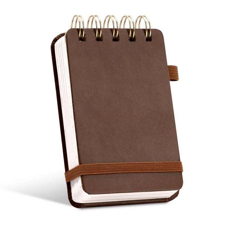 Yoment Small Notebooks 3x5 Leather Pocket Notepad 150 Pages Mini Top Spiral Notebook, 100 GSM Thick Paper, Memo Note Pads for Work School Nursing, Brown - Image 1