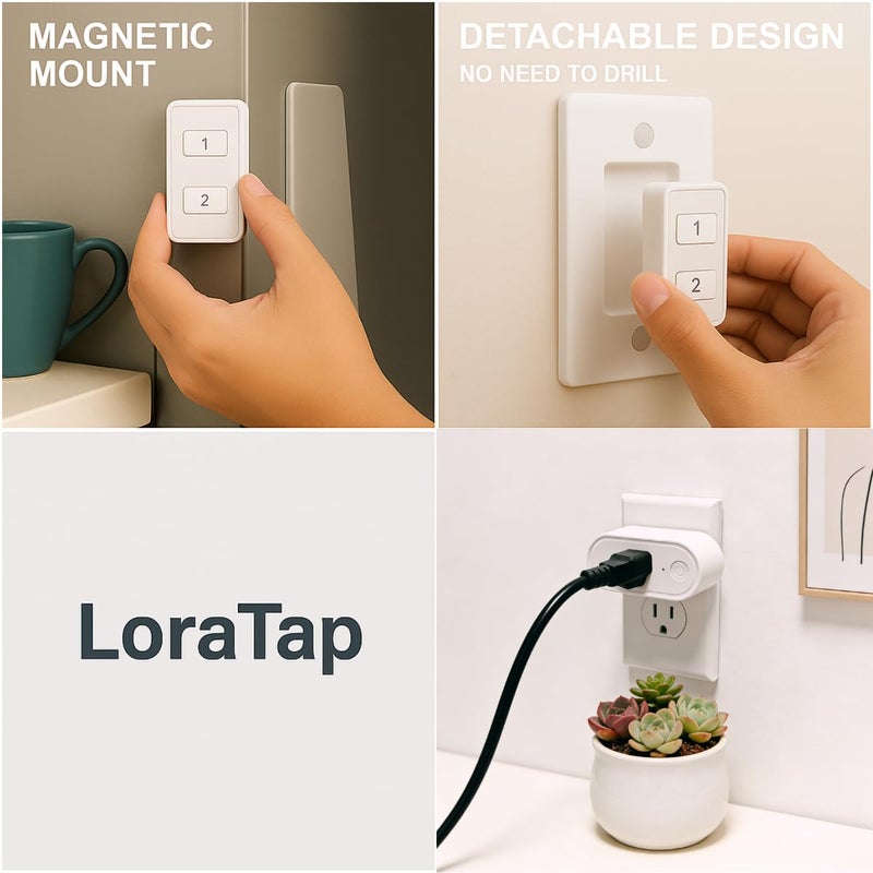 LoraTap Remote Control Outlet, On Off Light Switch with Wall Plate - Wireless Control 2 Plugs from 100ft, No WiFi Needed, Ideal for Lamps, Fans, Small Appliances(1 Remote + 2 Outlets) - Image 3
