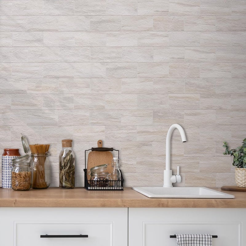 AULIGET 100-Piece Beige Slate Peel and Stick Backsplash Wall Tiles, 3" x 6" PVC Faux Stone Stick on Tile for Backsplash Kitchen, Bathroom, Laundry Room, Camper, Fireplace - Image 2