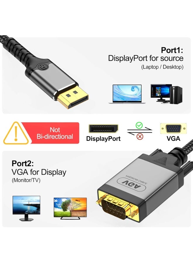 igeekwell DisplayPort to VGA Cable Adapter 6.6 FT |Anti-Interference Gold-Plated Plugs| Aluminum 1080P Display Port DP Source to VGA Monitor Braided Cord (Male to Male) for PC,Dell,HP,Graphics Card，（2M,1PACK） - Image 2