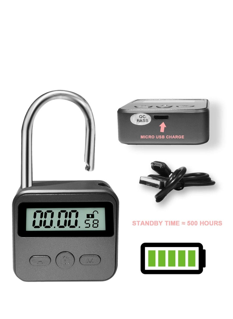 KASTWAVE - Metal Time Padlock Multi-Function Timer Lock 99 Hours Max Timing with Electronic LCD Timed Display Micro USB Rechargeable - Image 1