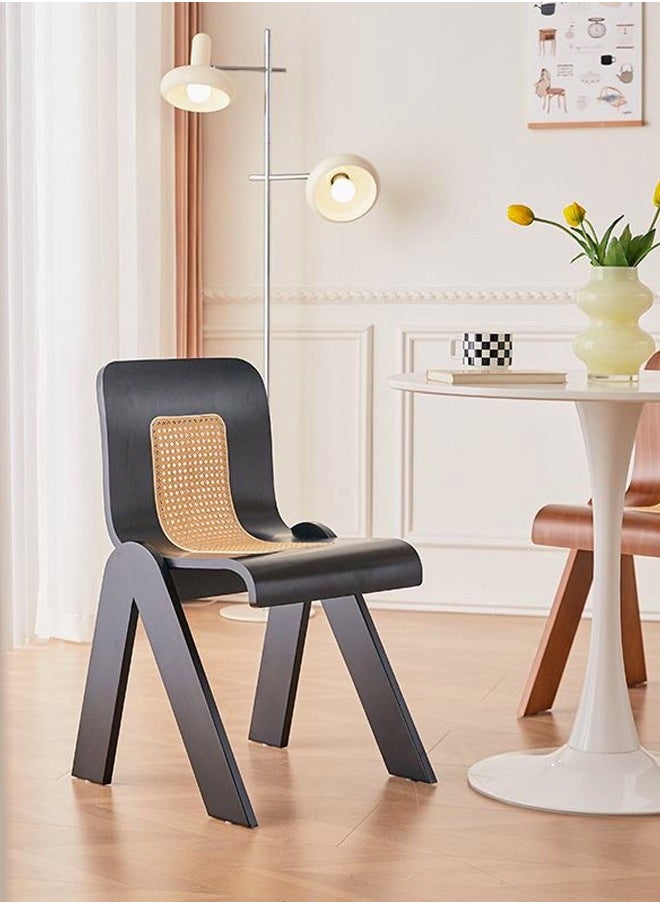 fashionhome - Multipurpose Use Curve Design Comfortable Solid Wood Dining Chairs Kitchen Chair Breathable Rattan Woven Chair Desk Chair High Backrest Leisure Chair for Restaurant Hotel Bedroom 45x50x76 cm - Image 1