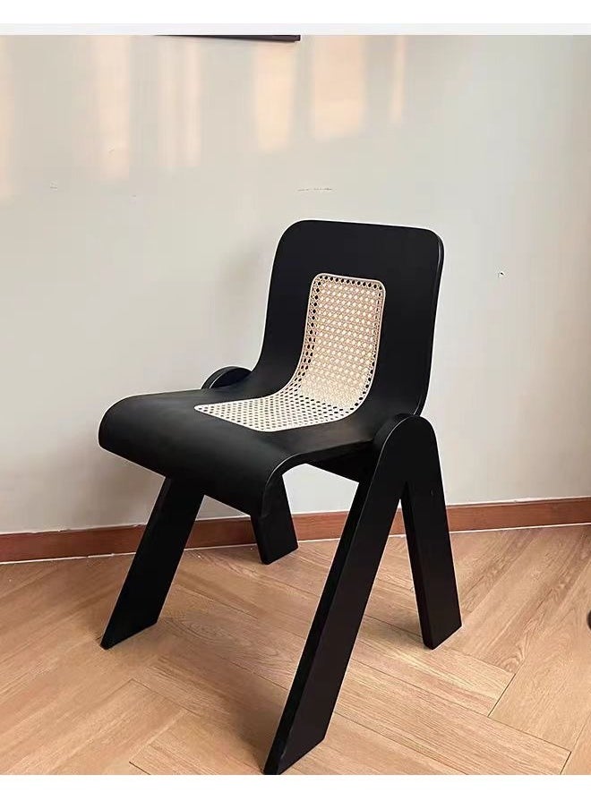 fashionhome - Multipurpose Use Curve Design Comfortable Solid Wood Dining Chairs Kitchen Chair Breathable Rattan Woven Chair Desk Chair High Backrest Leisure Chair for Restaurant Hotel Bedroom 45x50x76 cm - Image 1