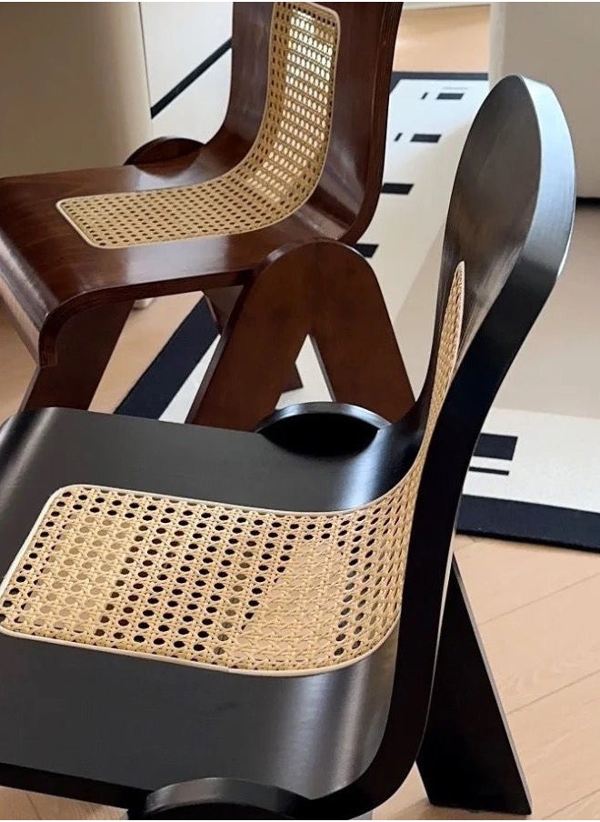 fashionhome - Multipurpose Use Curve Design Comfortable Solid Wood Dining Chairs Kitchen Chair Breathable Rattan Woven Chair Desk Chair High Backrest Leisure Chair for Restaurant Hotel Bedroom 45x50x76 cm - Image 1