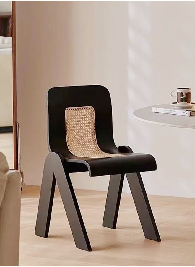 fashionhome - Multipurpose Use Curve Design Comfortable Solid Wood Dining Chairs Kitchen Chair Breathable Rattan Woven Chair Desk Chair High Backrest Leisure Chair for Restaurant Hotel Bedroom 45x50x76 cm - Image 1