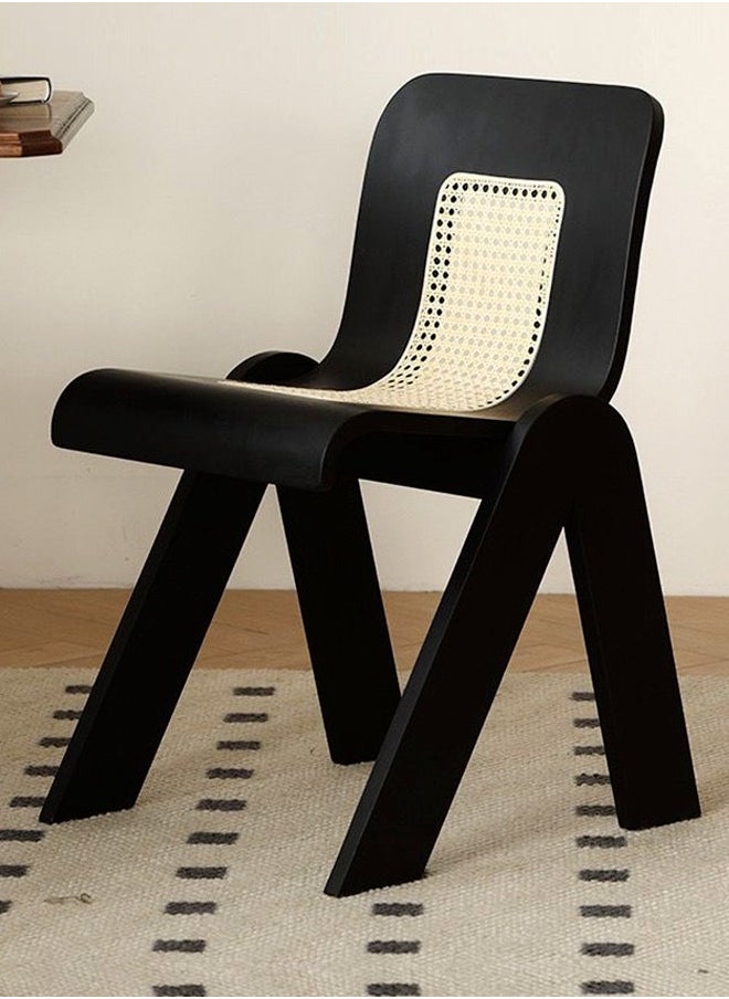 fashionhome - Multipurpose Use Curve Design Comfortable Solid Wood Dining Chairs Kitchen Chair Breathable Rattan Woven Chair Desk Chair High Backrest Leisure Chair for Restaurant Hotel Bedroom 45x50x76 cm - Image 1