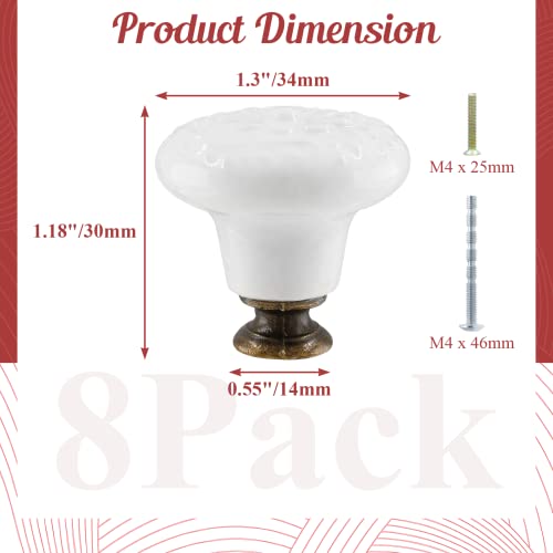 Suiwotin Vintage 8pcs White Ceramic Cabinet Knobs Pulls for Closet Cupboard Furniture - Image 3