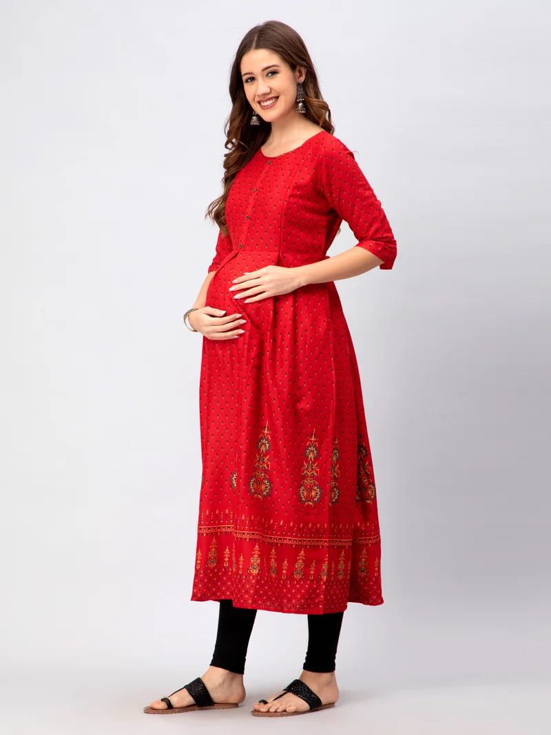 CEE 18 Women's Cotton Rayon Flaired Maternity Dress Feeding Kurti with Zippers