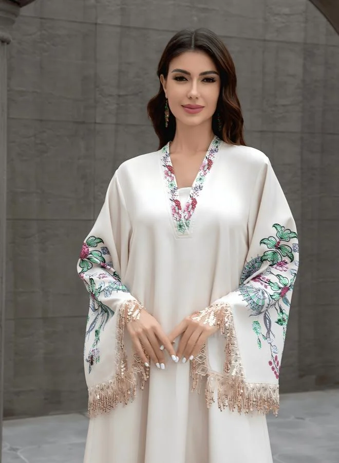 Take Two Take Two Floral Print Embellished Tassel Beaded Jalabiya