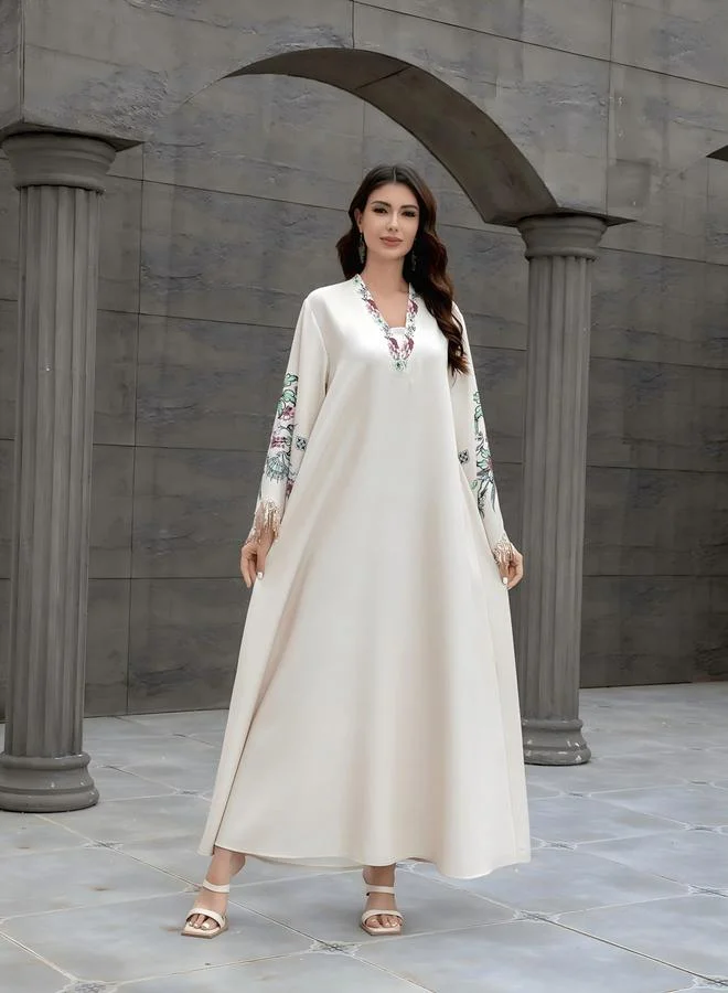 Take Two Take Two Floral Print Embellished Tassel Beaded Jalabiya