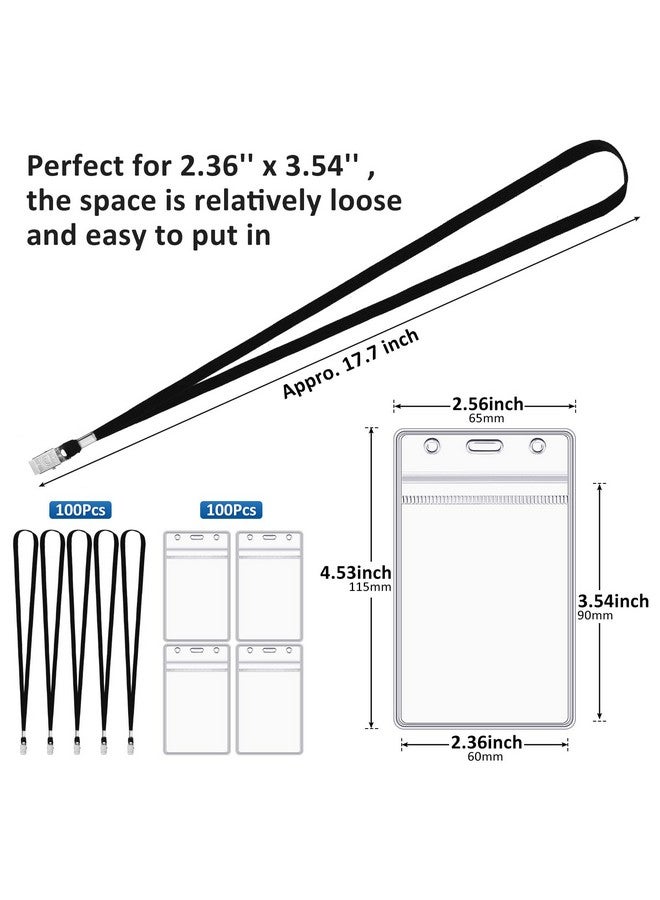 مارسبارك 200 قطعة من حبال الهوية وشارات الهوية وشارات الاسم وعلامات الاسم وشرائط الرقبة المسطحة مع مشبك مقاوم للماء من البلاستيك الشفاف القابل للإغلاق وحاملي بطاقات الهوية (أسود) - Image 2