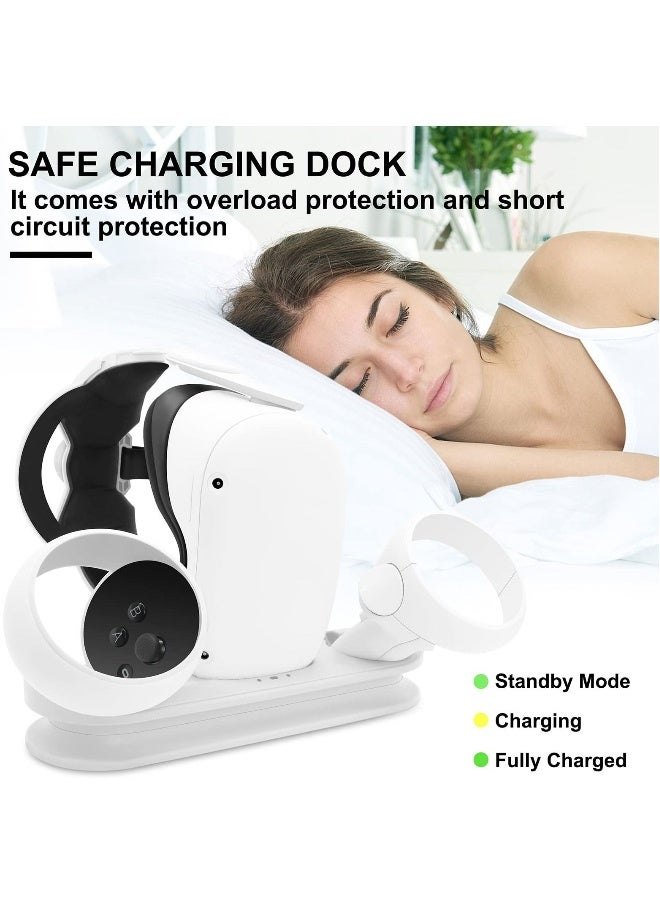 Charging Dock Station for Oculus Quest 2 - Fast VR Charger Stand for Oculus/Meta Quest 2 Headset Touch Controller Accessories with 2 Rechargeable Batteries,USB-C Charger and Cable(White)