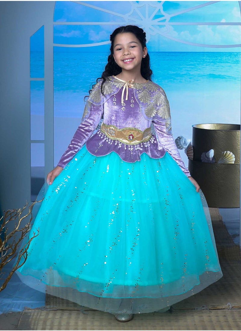 Party Centre - Officially Licensed Disney Golden Princess Ariel Prestige Dress Up Costume with Headpiece - Image 1
