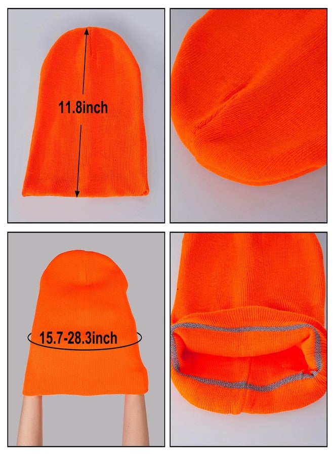 Sucrain 2 PCS Reflective Knit Hat Adult Safety Beanies Hats Warm Winter Knit Caps with Reflective Stripes for Outdoor Work, Running (Orange) - Image 2