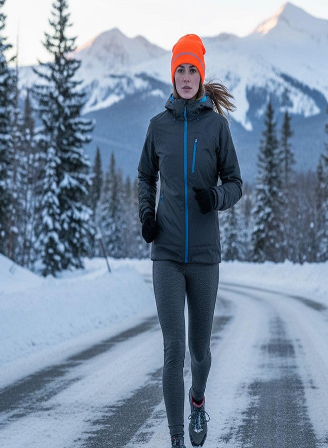 Sucrain 2 PCS Reflective Knit Hat Adult Safety Beanies Hats Warm Winter Knit Caps with Reflective Stripes for Outdoor Work, Running (Orange) - Image 5