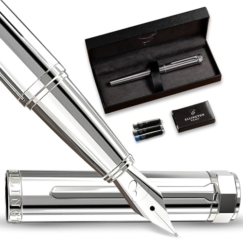 Ellington Pens Luxury Fountain Pen Set - Smooth Medium Nib- Includes 3 Ink Cartridges, Refillable Ink Converter, Gift Box- Fountain Pens For Writing, Calligraphy, Journaling, Sketching (Silver Sonata) - Image 1