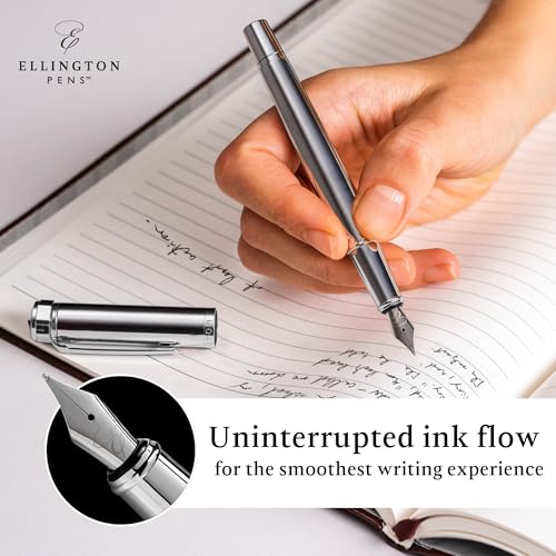 Ellington Pens Luxury Fountain Pen Set - Smooth Medium Nib- Includes 3 Ink Cartridges, Refillable Ink Converter, Gift Box- Fountain Pens For Writing, Calligraphy, Journaling, Sketching (Silver Sonata) - Image 4