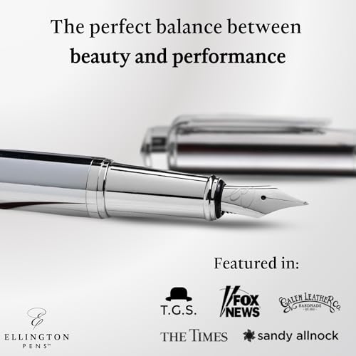 Ellington Pens Luxury Fountain Pen Set - Smooth Medium Nib- Includes 3 Ink Cartridges, Refillable Ink Converter, Gift Box- Fountain Pens For Writing, Calligraphy, Journaling, Sketching (Silver Sonata) - Image 2