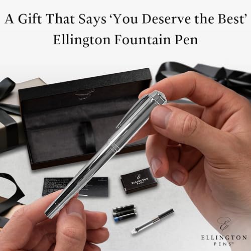 Ellington Pens Luxury Fountain Pen Set - Smooth Medium Nib- Includes 3 Ink Cartridges, Refillable Ink Converter, Gift Box- Fountain Pens For Writing, Calligraphy, Journaling, Sketching (Silver Sonata) - Image 3