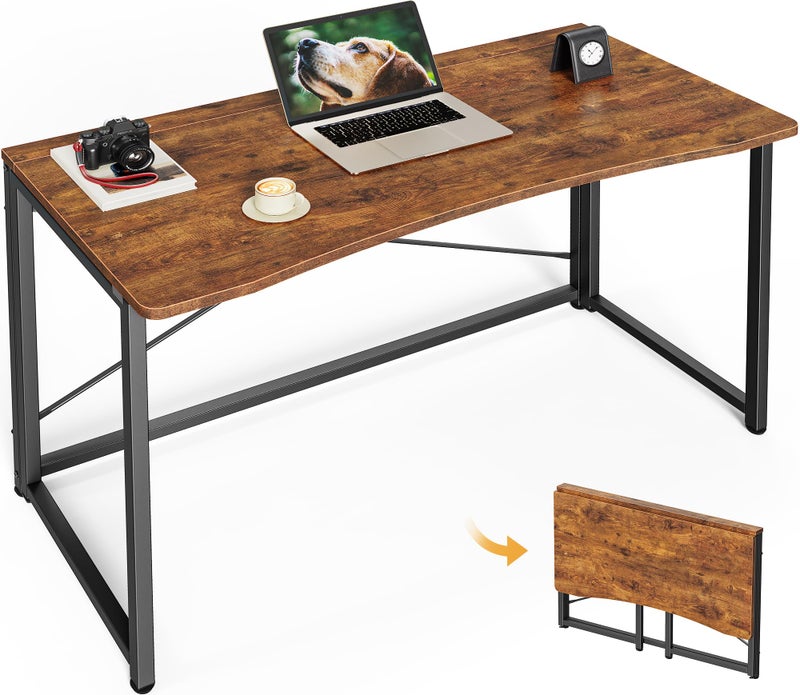 Huuger Folding Desk for Small Spaces, 39.3 Inch Foldable Computer Table, for Home Office, Study, Bedroom, Dorm, Space Saving, Small Writing Work Office Computer Desk, Easy to Fold, Rustic Brown - Image 1