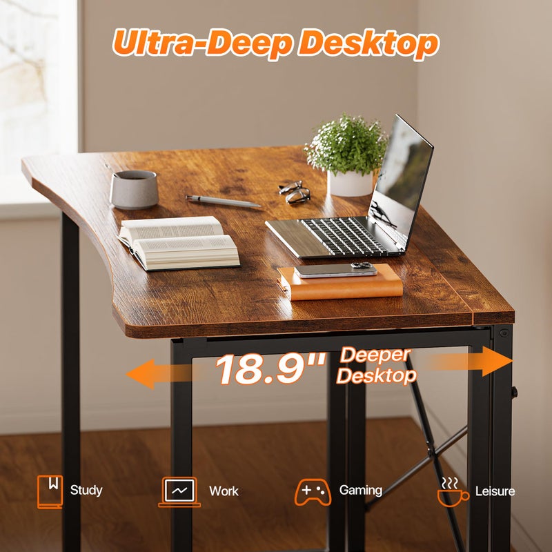Huuger Folding Desk for Small Spaces, 39.3 Inch Foldable Computer Table, for Home Office, Study, Bedroom, Dorm, Space Saving, Small Writing Work Office Computer Desk, Easy to Fold, Rustic Brown - Image 3
