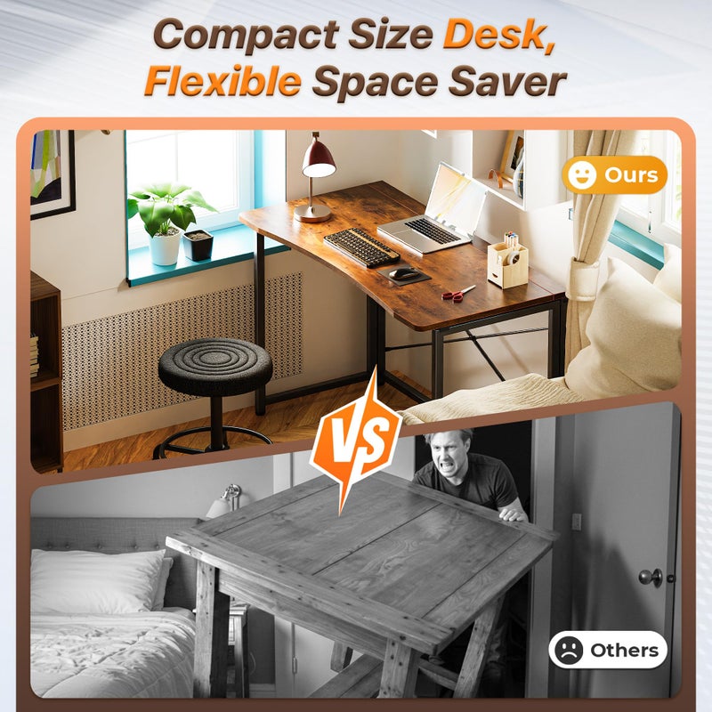 Huuger Folding Desk for Small Spaces, 39.3 Inch Foldable Computer Table, for Home Office, Study, Bedroom, Dorm, Space Saving, Small Writing Work Office Computer Desk, Easy to Fold, Rustic Brown - Image 2