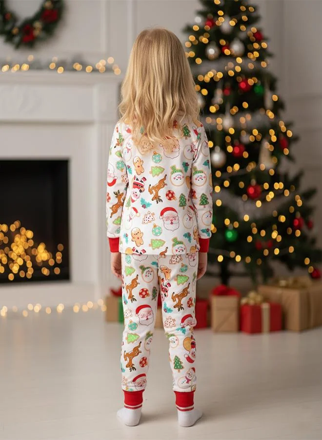 babyqlo Unisex White Christmas Icons Glow Pajama Set