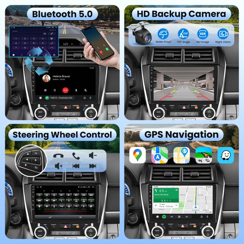 Jerqry [4-Core 64G ROM] Car Radio for Toyota Camry 2012 2013 2014: Upgrade 1280 * 800 IPS Touch Screen with Wireless Carplay Android Auto FM Bluetooth5.0 GPS 5GWiFi 1080P Backup Camera SWC - Image 2