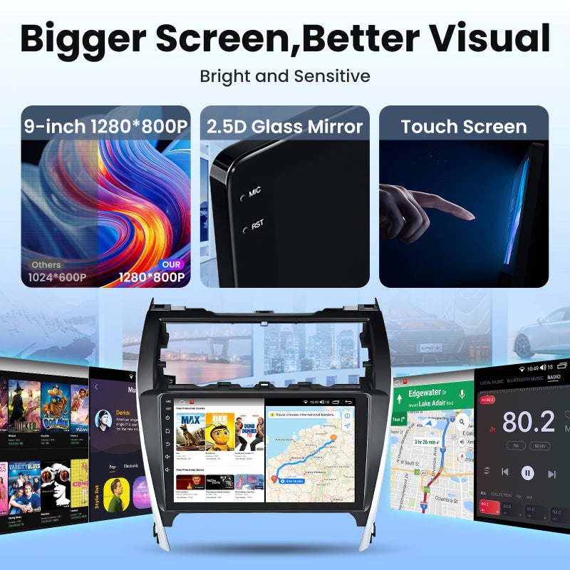 Jerqry [4-Core 64G ROM] Car Radio for Toyota Camry 2012 2013 2014: Upgrade 1280 * 800 IPS Touch Screen with Wireless Carplay Android Auto FM Bluetooth5.0 GPS 5GWiFi 1080P Backup Camera SWC - Image 5