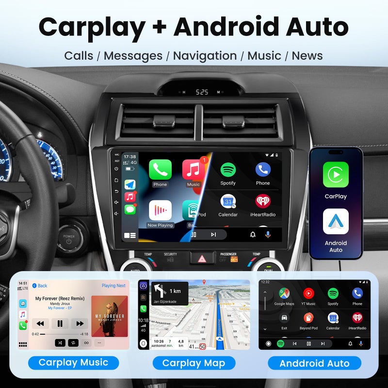 Jerqry [4-Core 64G ROM] Car Radio for Toyota Camry 2012 2013 2014: Upgrade 1280 * 800 IPS Touch Screen with Wireless Carplay Android Auto FM Bluetooth5.0 GPS 5GWiFi 1080P Backup Camera SWC - Image 3