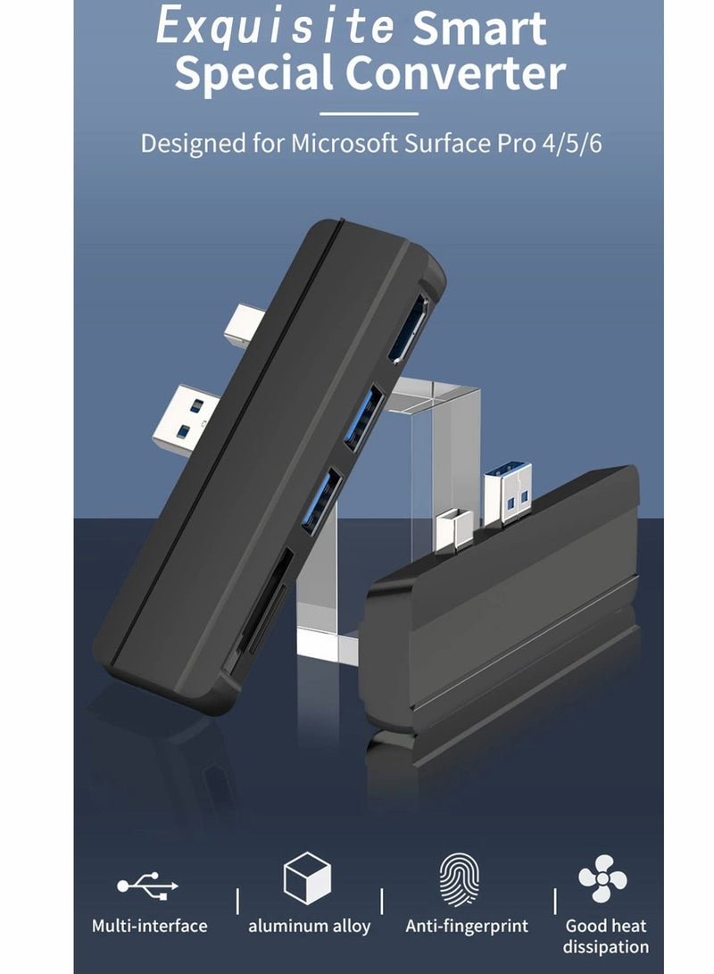 Excefore Hub for Surface Pro 4/Pro 5/Pro 6 Docking Station USB 3.0x2 Adapter, SD TF Micro Memory Card Reader, 4K HDMI Port Microsoft 6/ 5/4（BLACK) - Image 2