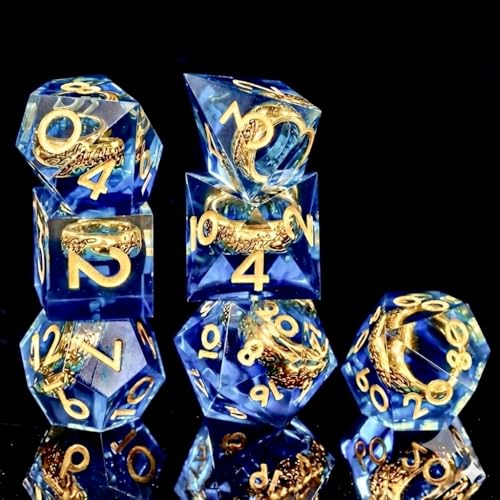 FTNNGIME Ring DND Dice Set Sharp Edge Resin DiceGolden Ring Inclusion Suitable for Lord of The Ring DD Dice RPG Role Playing Games Suitable for Dungeons and Dragons Polyhedral Dice SetBlue - Image 5