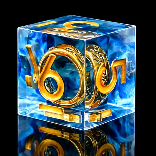 FTNNGIME Ring DND Dice Set Sharp Edge Resin DiceGolden Ring Inclusion Suitable for Lord of The Ring DD Dice RPG Role Playing Games Suitable for Dungeons and Dragons Polyhedral Dice SetBlue - Image 1