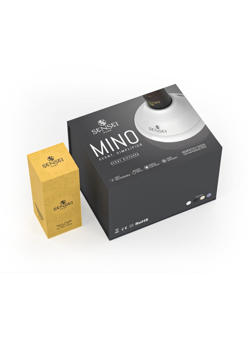 SENSEI Mino Diffuser and Diffuser Oil (Tea & Thyme), tabletop aroma diffuser for room, desk, office and reception. Comes with free Tea & Thyme oil included. Notes of green tea, thyme and jasmine. - Image 2