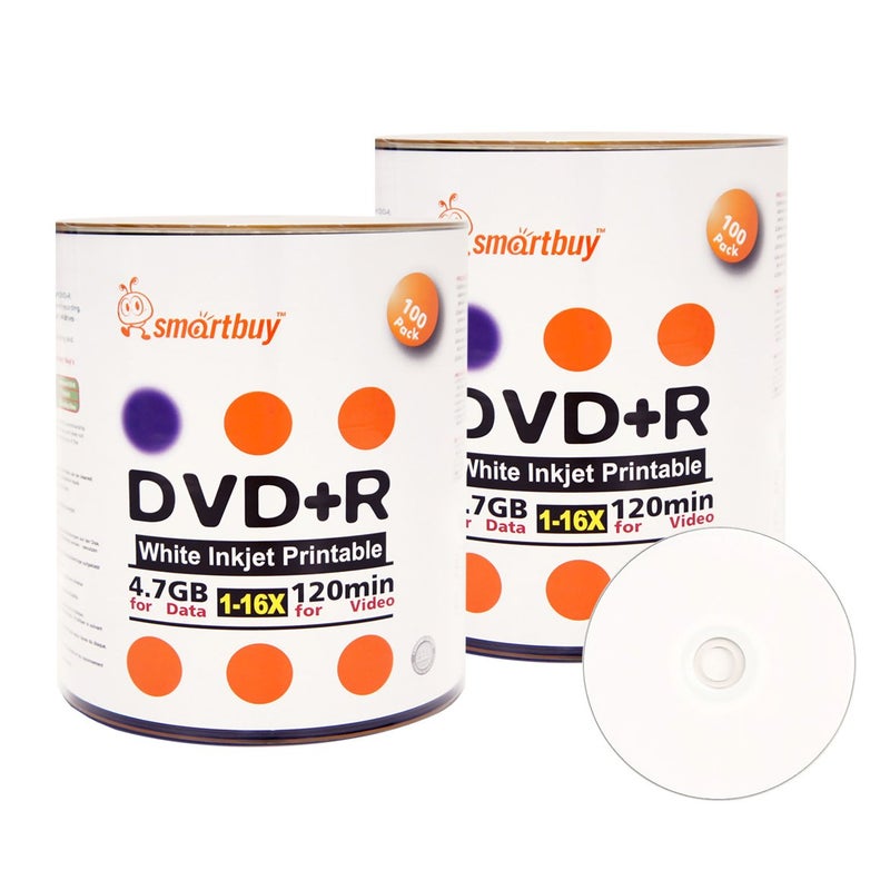 Smartbuy Smart Buy 200 Pack DVD+R 4.7gb 16x White Printable Inkjet Blank Media Record Disc, 200 Disc 200pk - Image 1