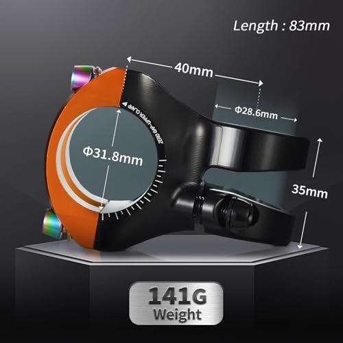 SOFRON 31.8 * 28.6mm Bike Stem, Short MTB Stem, Handlebar Riser for Mountain Bike, 40mm Bicycle Stem, Ultralight CNC Aluminum Alloy, Black-Orange - Image 2