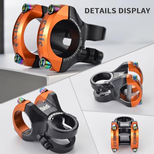 SOFRON 31.8 * 28.6mm Bike Stem, Short MTB Stem, Handlebar Riser for Mountain Bike, 40mm Bicycle Stem, Ultralight CNC Aluminum Alloy, Black-Orange - Image 3
