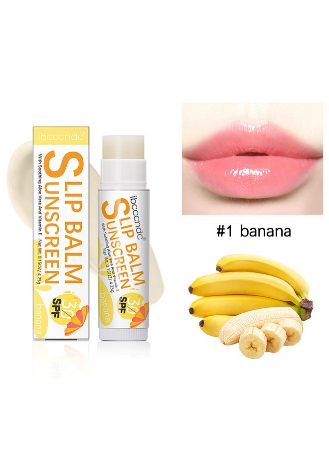 ibcccndc Lip Balm Sunscreen - SPF 30 Banana Sunscreen Lip Balm Vegan and Cruelty Free Broad Spectrum UVA/UVB Lip Care with Aloe and Vitamin E for Moisturized Lips #1  - Image 1