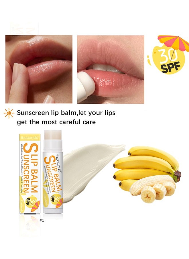 ibcccndc Lip Balm Sunscreen - SPF 30 Banana Sunscreen Lip Balm Vegan and Cruelty Free Broad Spectrum UVA/UVB Lip Care with Aloe and Vitamin E for Moisturized Lips #1  - Image 2