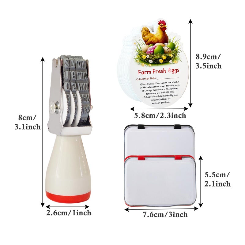 Aunewrick Egg Dater Kit, Date Stamp, 2 Fade-Resistant Inks (Red & Black), Stamper Pad, 50 Farm Fresh Eggs Instructions, for Chicken Duck Turkey Goose Eggs - Image 2