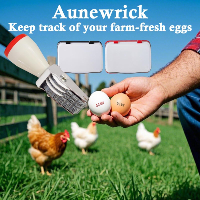 Aunewrick Egg Dater Kit, Date Stamp, 2 Fade-Resistant Inks (Red & Black), Stamper Pad, 50 Farm Fresh Eggs Instructions, for Chicken Duck Turkey Goose Eggs - Image 4