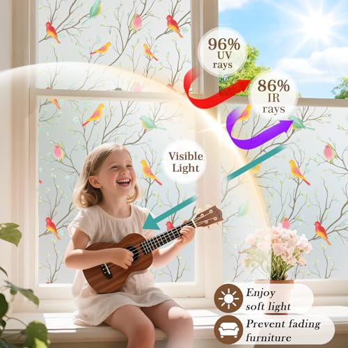 Coavas Privacy Window Film Opaque Non-Adhesive Frosted Bird Window Film Decorative Glass Film Static Cling Film Bird Window Stickers for GF-WF-90-2B Home Office 23In. by 78.7In. (60 x 200Cm) - Image 4