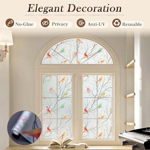 Coavas Privacy Window Film Opaque Non-Adhesive Frosted Bird Window Film Decorative Glass Film Static Cling Film Bird Window Stickers for GF-WF-90-2B Home Office 23In. by 78.7In. (60 x 200Cm) - Image 3